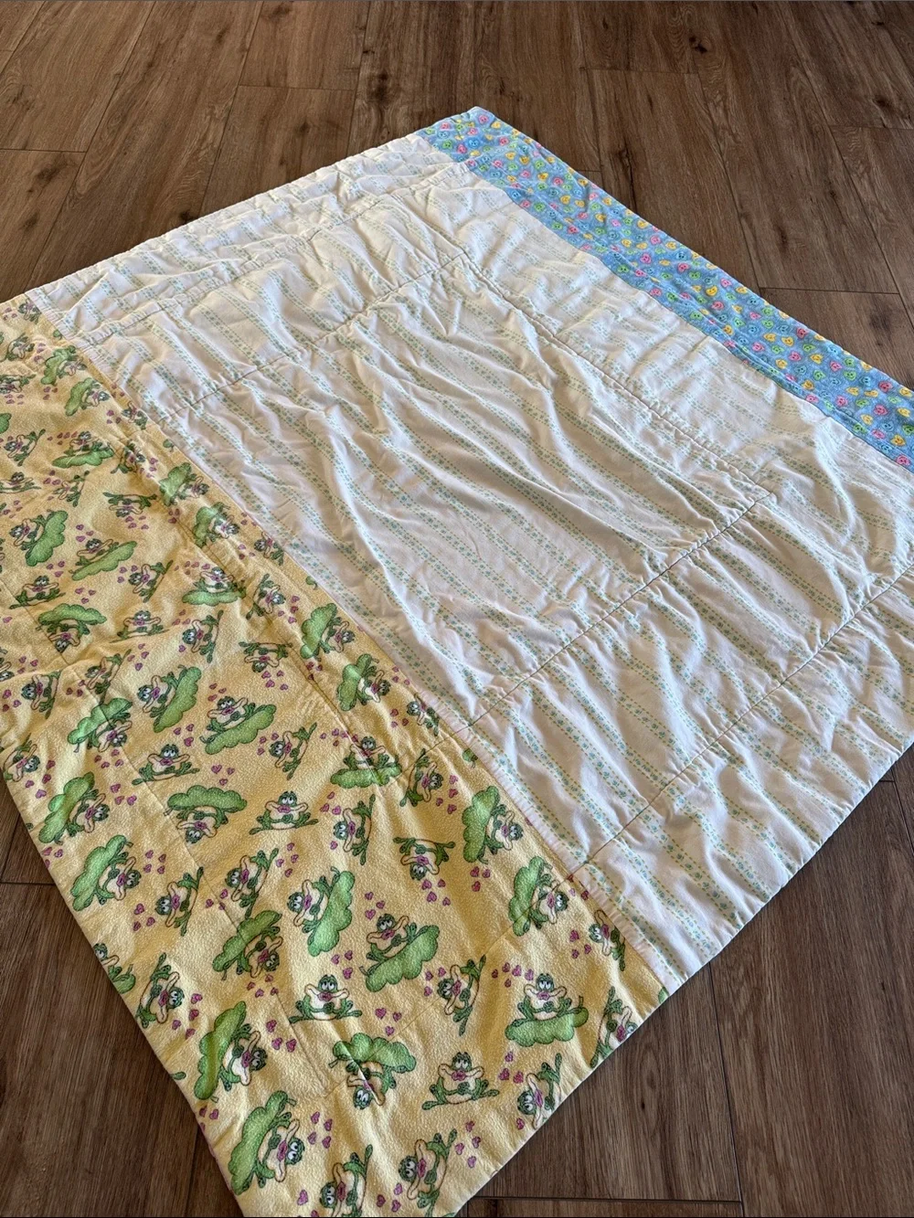 Handmade Patchwork Baby Quilt in Pink and Multicolor- 50 inch square